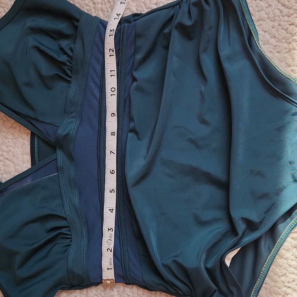 Women's Elegant Forest Green, Sheer Detail,Summer, Vacation, One-Piece Swimsuit - Picture 7 of 9